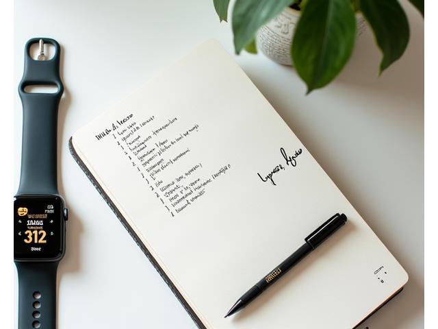 Smartwatch displaying wellness metrics next to a notebook with personalized goals, representing Grove Wisdom's personalized lifestyle upgrades.