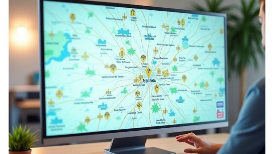 An interactive map interface centered on Charlotte, NC, displaying various wellness points of interest like parks, yoga studios, and healthy cafes, with small icons and pins.