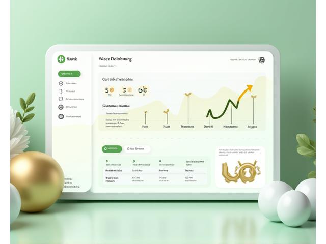 A clean, modern digital dashboard displaying growth charts, achievement badges, and positive metrics, representing wellness progress tracking.