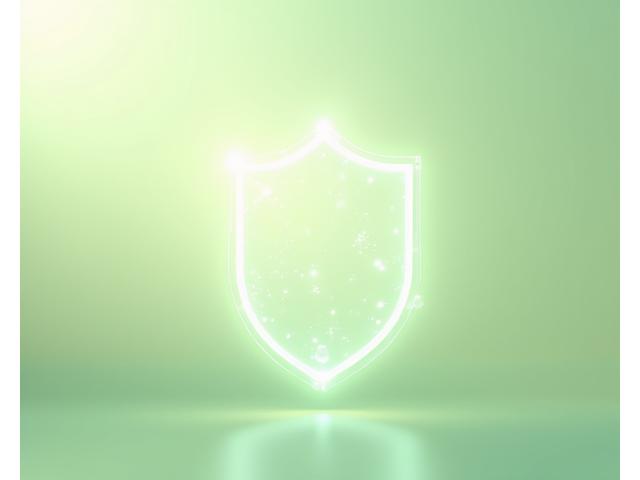 An abstract, glowing digital shield protecting interconnected data points against a soft, organic background.