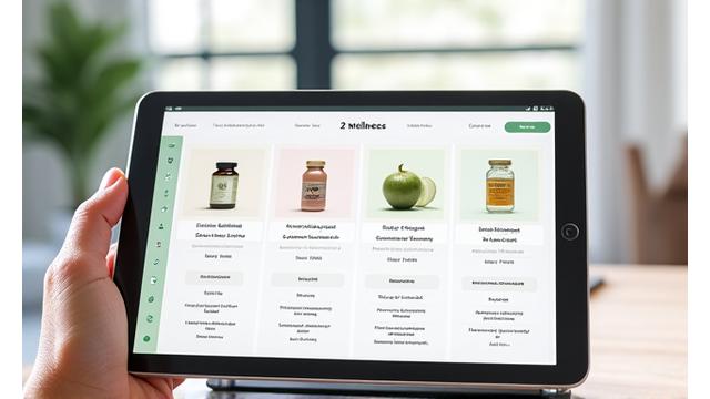 A clean graphical interface showing a side-by-side product comparison chart on a tablet screen, highlighting features, ratings, and prices with simple icons.