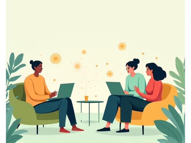 An illustration showing people connecting respectfully within a digital network, signifying positive community interaction and adherence to guidelines.